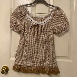 Vintage Brown and White Gingham Blouse